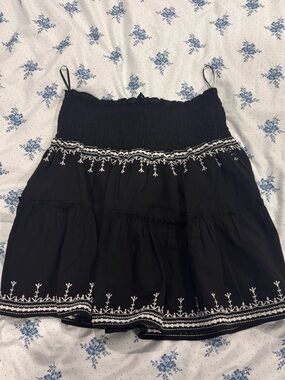 H&M Black Mini Skirt with White Embroidered Trim
